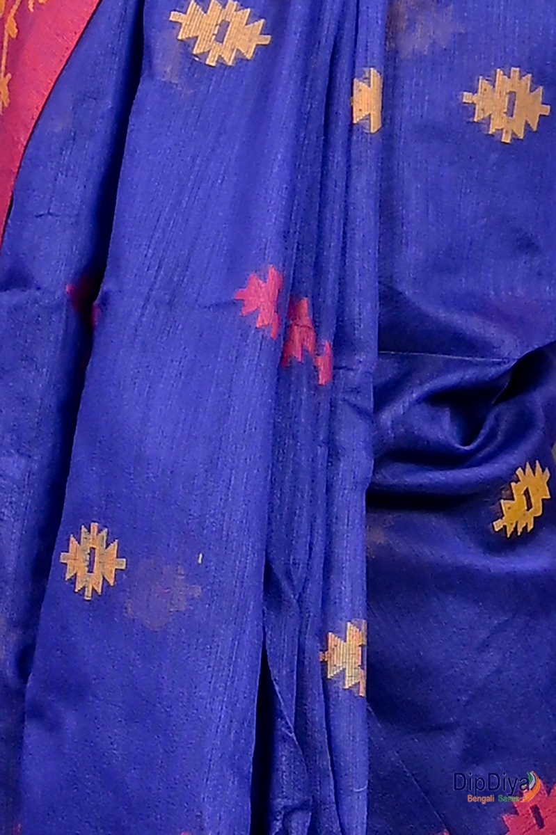 Naby Blue Red Cotton Blended Parul Hand Loom Saree (551)